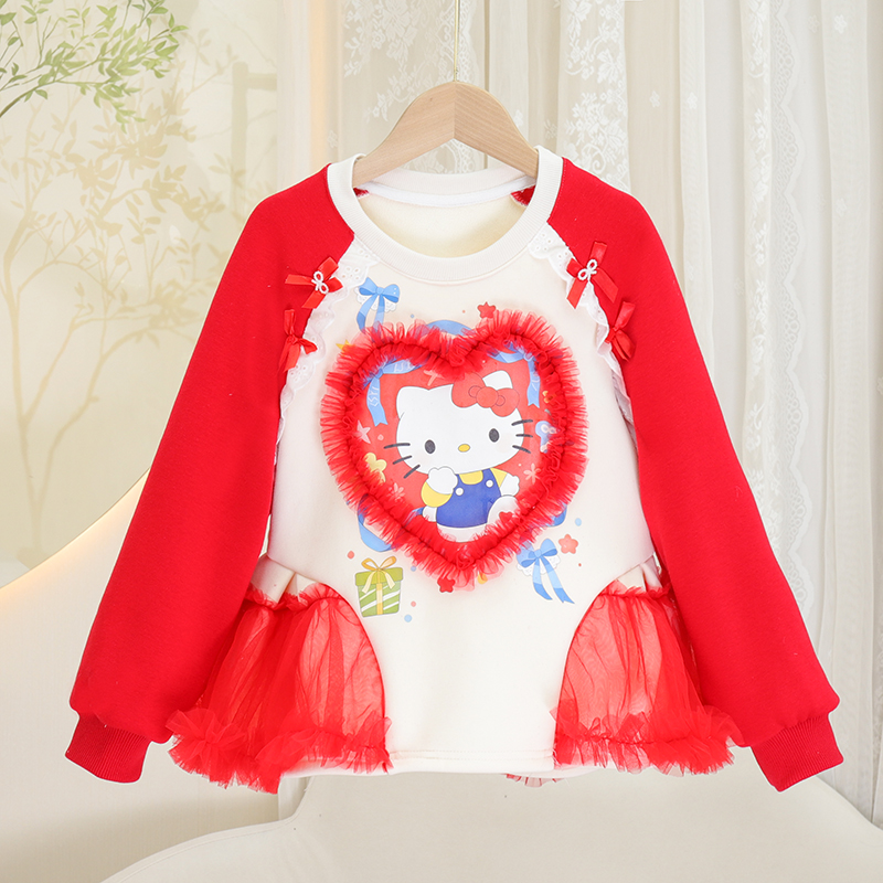 女童加绒卫衣秋冬2025新款T恤儿童公主风长袖外穿上衣 - 图0