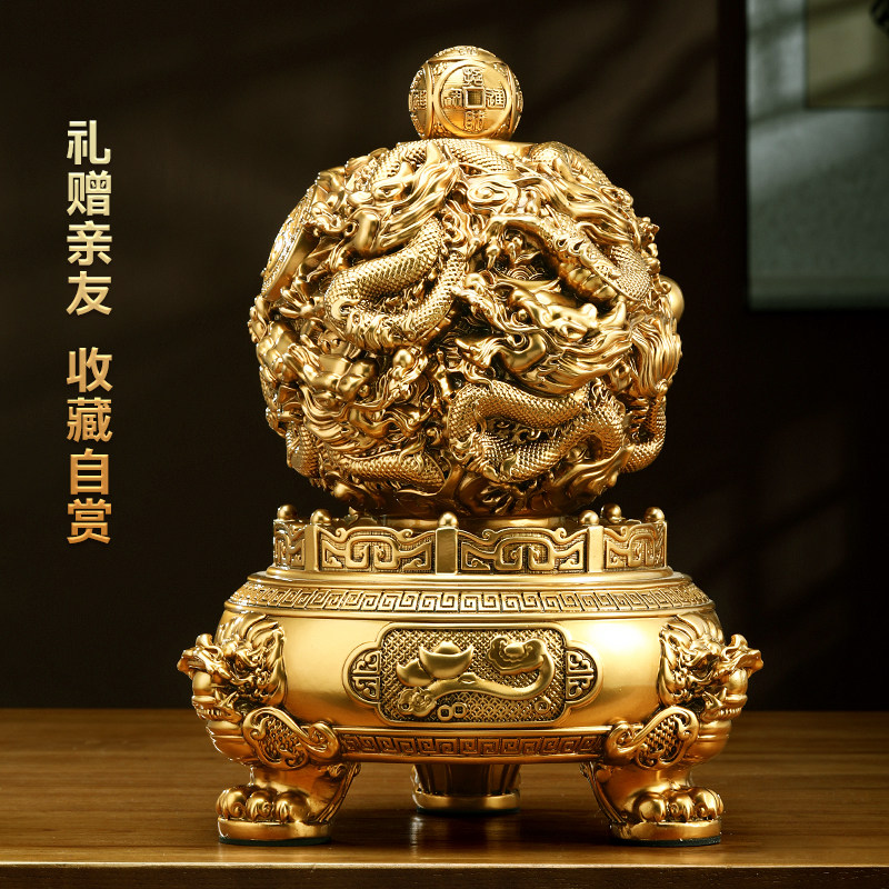时来运转龙转乾坤鼎摆件招财工艺品办公室桌面装饰品店铺开业礼物
