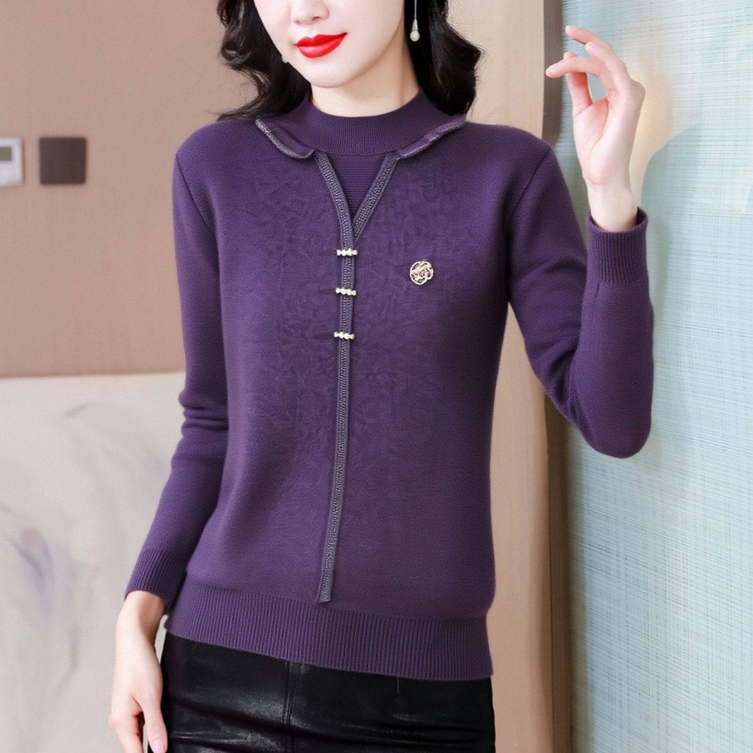 加厚一体绒上衣保暖加绒毛衣外穿新年红色打底衫婚宴礼服紫色内搭,淘宝优惠券,粉丝福利购,淘宝优惠卷