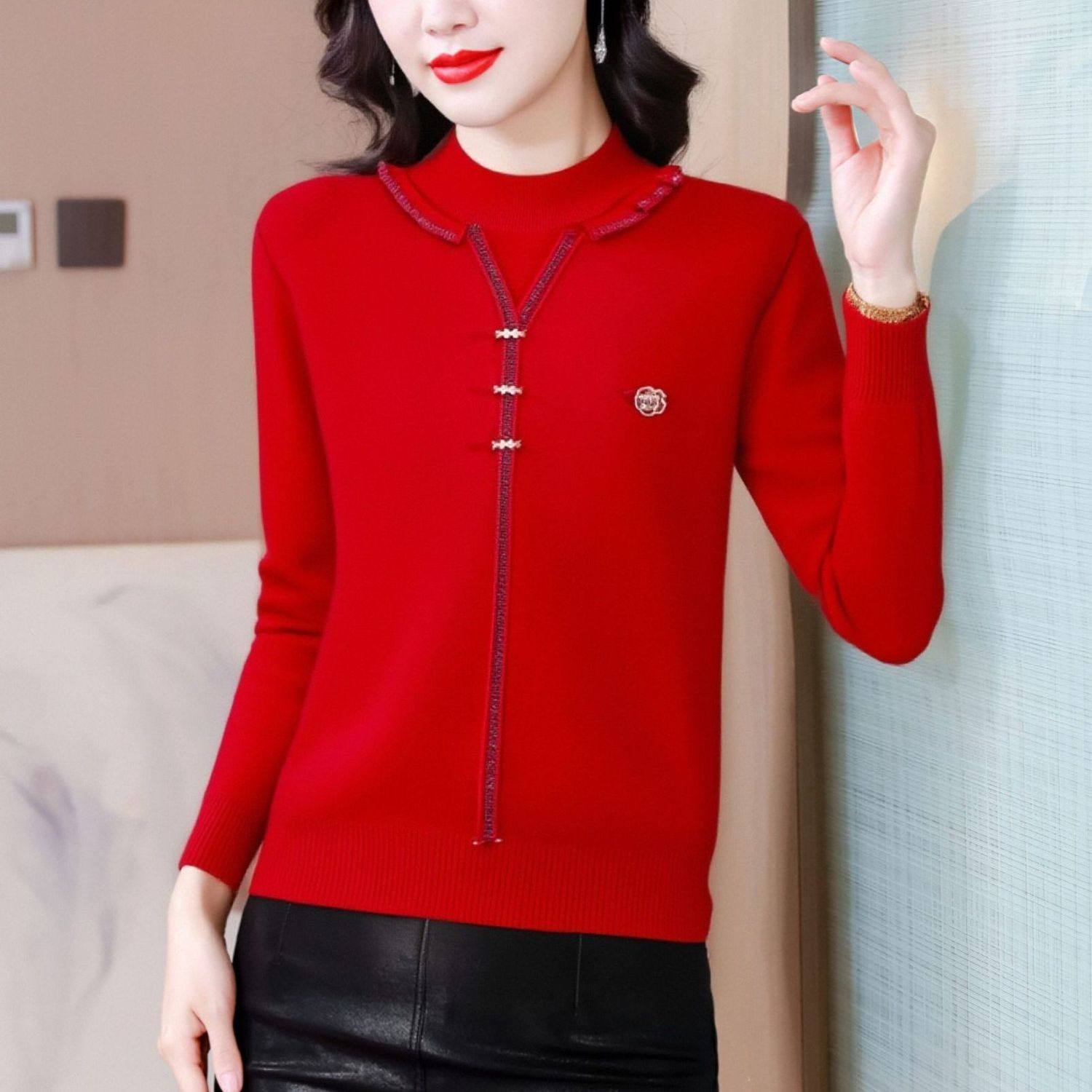 加厚一体绒上衣保暖加绒毛衣外穿新年红色打底衫婚宴礼服紫色内搭,淘宝优惠券,粉丝福利购,淘宝优惠卷