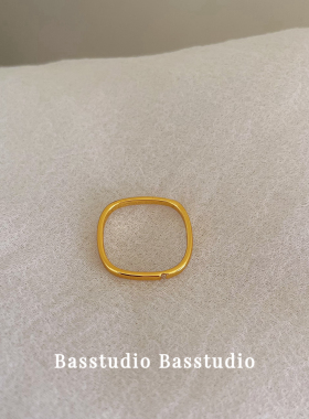 Basstudio不掉色钛钢简约时尚小方戒网红方形素圈食指戒指女ins