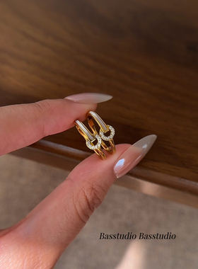 Basstudio贝母镶钻戒指女 小众轻奢高级感 精致通勤不掉色食指戒