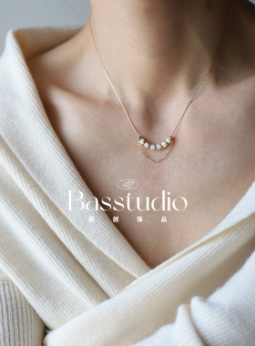 Basstudio新中式国风竹节马蹄螺项链金珠微笑锁骨链 钛钢镀18K金