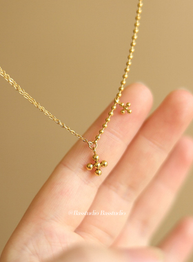 Basstudio欧美简约圆珠十字架金珠拼接链条项链钛钢镀18K金不掉色