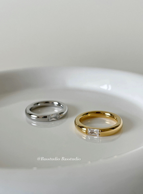 Basstudio 韩版简约弧面镶钻钛钢戒指女小众设计轻奢网红百搭饰品