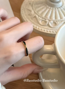 Basstudio不掉色滴油珐琅戒指女小众设计轻奢素圈戒钛钢镀18k金