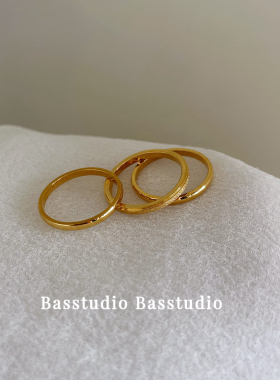 Basstudio古法传承三生三世素圈戒指女韩版简约镀18k金钛钢戒指