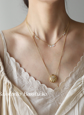 Basstudio 中古贝壳包可打开中长款毛衣链沙滩海洋风流苏钛钢项链