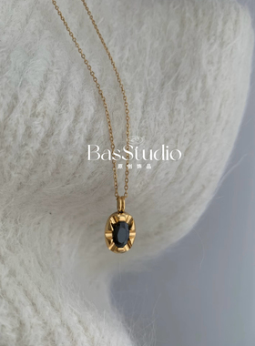 Basstudio不褪色洗澡可戴锆石项链法式优雅黑黑钻复古ins风锁骨链