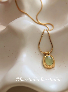 Bas小众黑玛瑙项链明星同款天然石东陵玉虎眼石吊坠钛钢复古简约