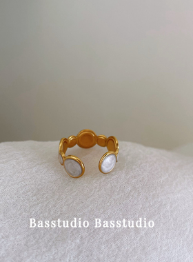 Basstudio不掉色钛钢几何滴油开口戒指女小众设计食指ins网红指环