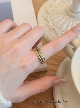 Basstudio法式复古天然贝壳戒指女小众设计简约ins食指戒情侣对戒