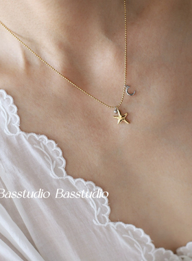 Basstudio 钛钢锁骨链夏季新款日韩INS风星星月亮不规则撞色项链