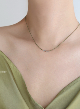 Basstudio 原创设计简约抹茶绿手工绳编项链金珠豆豆焦糖颈链钛钢