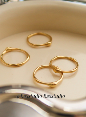 Basstudio凸角单圈戒指个性圆面叠戴复古指环钛钢欧美小众时尚女