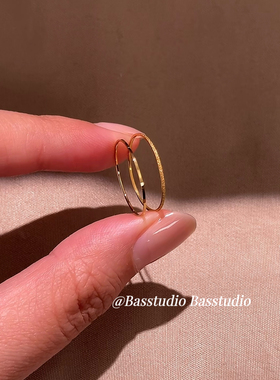 Basstudio韩系叠戴极细闪沙素圈套装钛钢镀18K金不掉色简约百搭女