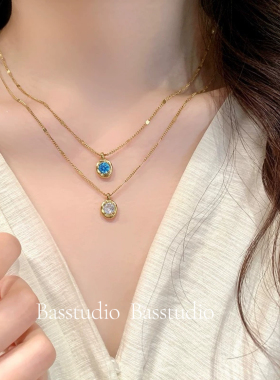 Basstudio不掉色日系彩色生辰石项链女精致高级感锁骨链轻奢小众
