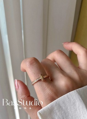 BasStudio 不掉色明星同款钛钢戒指玫瑰金镶钻小众设计轻奢情侣戒