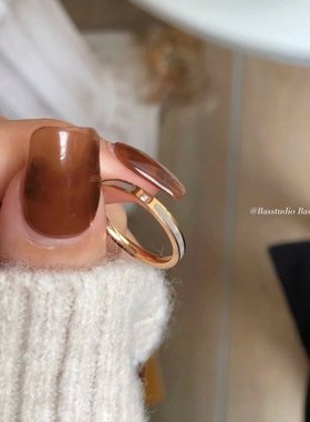 Basstudio日韩时尚气质18k玫瑰金钛钢戒指女单钻白贝简约ins尾戒