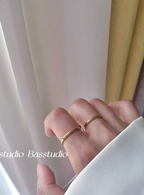 Basstudio 情侣对戒买一送一简约ins不掉色可水洗钛钢素圈戒指女