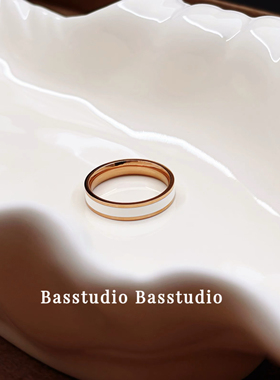 Basstudio不掉色黑白钛钢戒指女小众设计情侣素圈戒指轻奢高级感