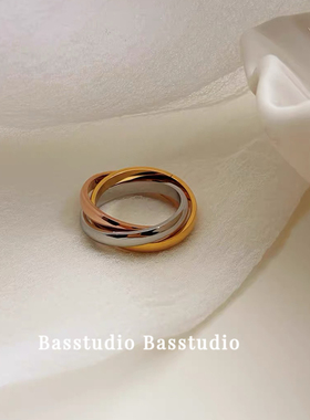 Basstudio不掉色经典三环三色环环相扣戒指简约百搭时尚通勤钛钢