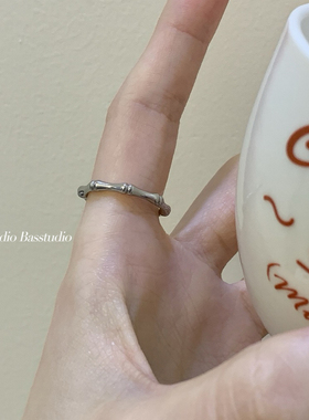 Basstudio 复古竹节戒指韩国INS风经典百搭钛钢镀18K金银色不掉色