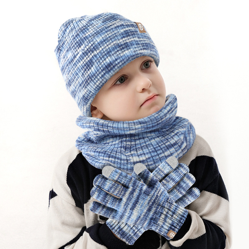 冬天男孩女孩4 6 8岁儿童针织手套帽子围脖三件套羊驼绒户外保暖