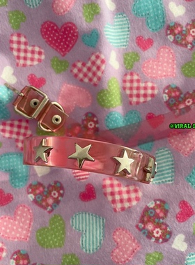 透粉色星星铆钉choker颈链