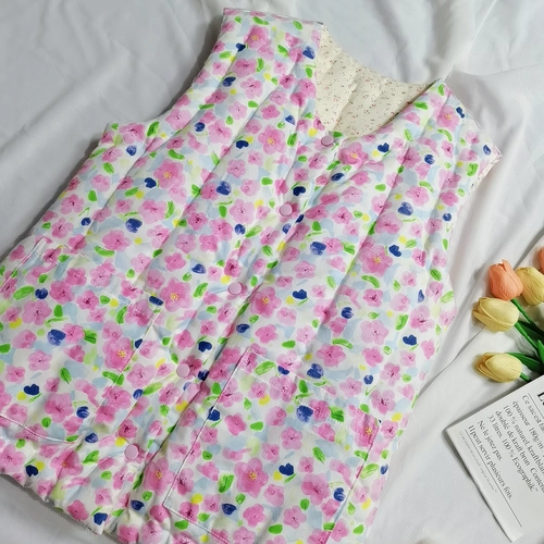 Хлопковый утепленный зимний жилет, 25 года, свободный крой, цветочный принт