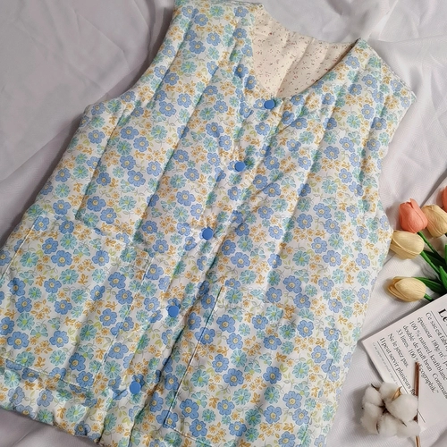 Хлопковый утепленный зимний жилет, 25 года, свободный крой, цветочный принт