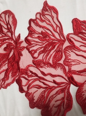 纱底重工刺绣花边 旗袍礼服红色补丁贴中国风 diy绣花片服装辅料