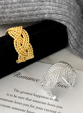轻奢高级感时尚百搭麻花开口可调节戒指小众设计感个性气质手饰女