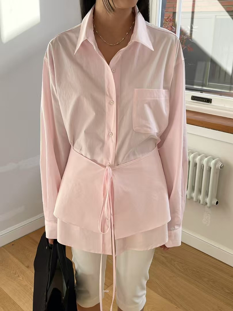 现货atmosphere韩国东大门2025春设计师款翻领单排扣衬衫上衣 - 图2