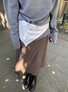 现mohhe韩国东大门2026春季新款百搭纯色波点印花丝巾方巾女