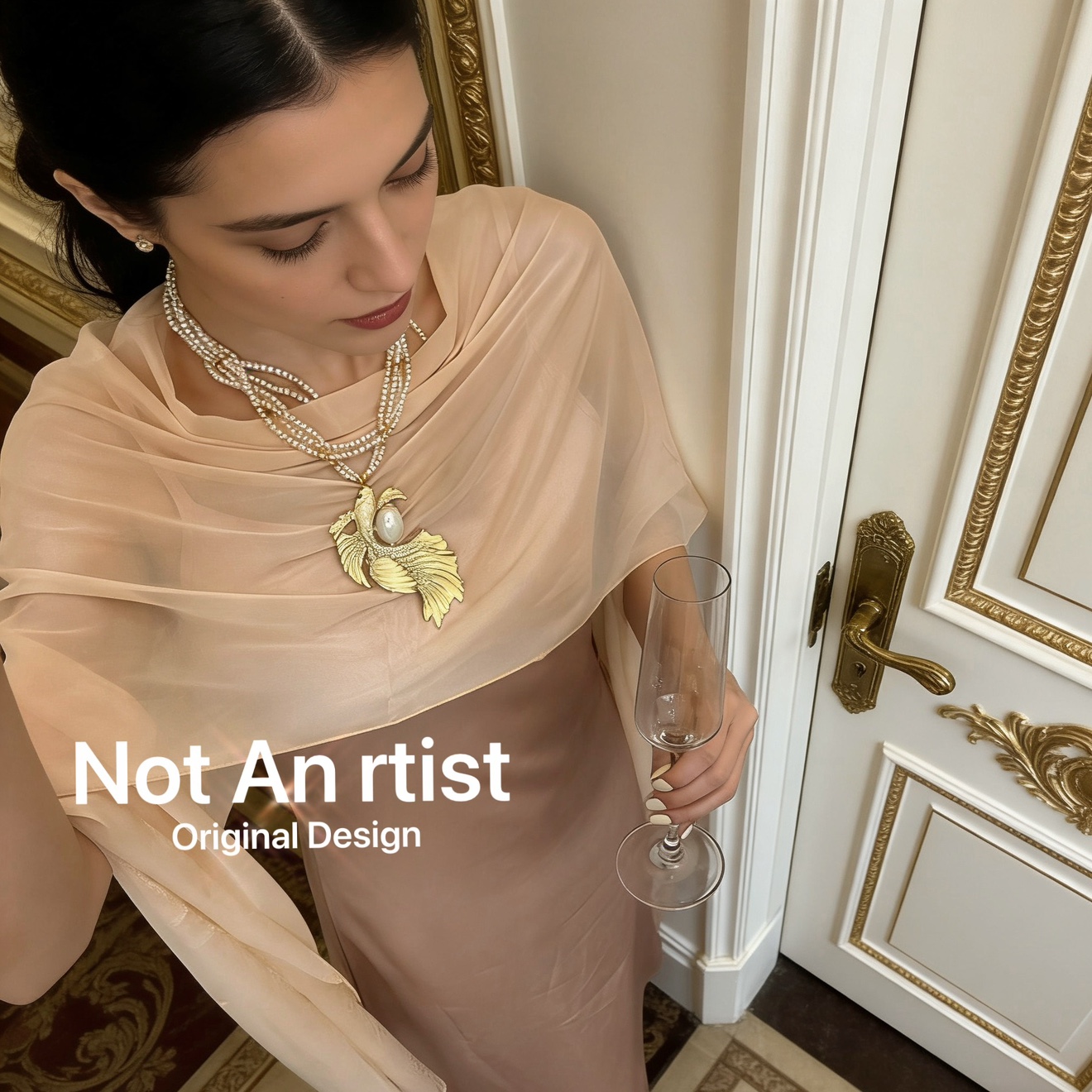 vintage原创小众高级感镶钻滴油锦鲤吊坠仿真珍珠叠戴宴会项链 - 图1