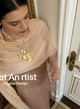 vintage原创小众高级感镶钻滴油锦鲤吊坠仿真珍珠叠戴宴会项链