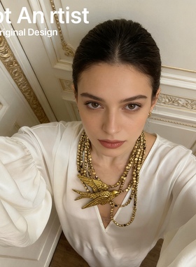 26s新款金色手工石膏树枝飞鸟燕子夸张大项链欧美复古走秀宴会
