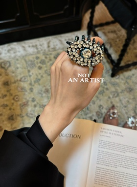 原创设计纯手工缝制法式复古恶魔之眼眼睛戒指女小众食指戒可调节