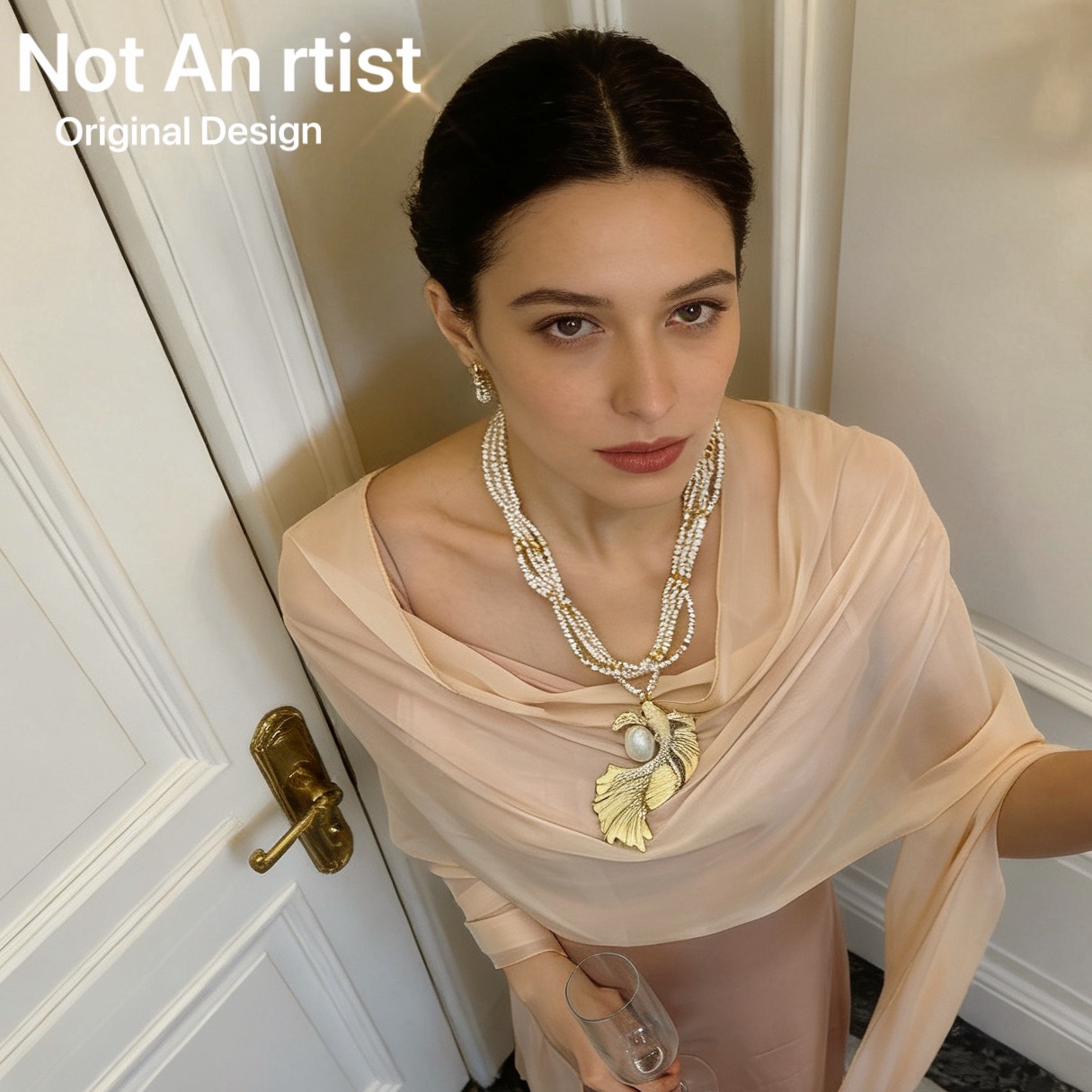 vintage原创小众高级感镶钻滴油锦鲤吊坠仿真珍珠叠戴宴会项链 - 图2