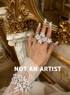 原创设计定制vintage复刻欧洲古董珠宝美学轻奢水钻小花一体戒指