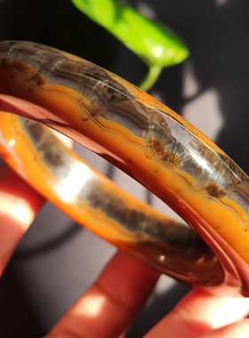 玛瑙印象 金色麦田 天然巴西老料玛瑙手镯 实肉鸡油黄 发丝景观60