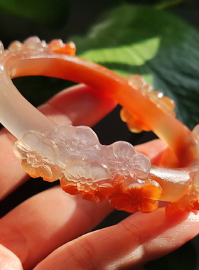 玛瑙印象 五福临门 纯天然巴西老料玛瑙雕刻手镯 意境梅花手镯55