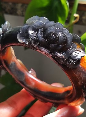 玛瑙印象 枯叶蝶 纯天然巴西老料玛瑙雕花手镯高档贵气蝴蝶手镯59