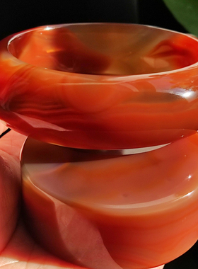 玛瑙印象 纯天然巴西老料满肉玛瑙手镯 实肉橘红 高档贵气显白60