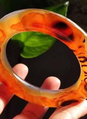 玛瑙印象 天然巴西老坑花料玛瑙手镯 古典贵气老花图文 大气场56