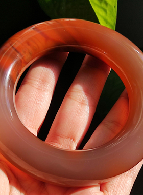 玛瑙印象 纯天然老矿花料玛瑙手镯胖圆条 珍藏级艳红实肉 高档55