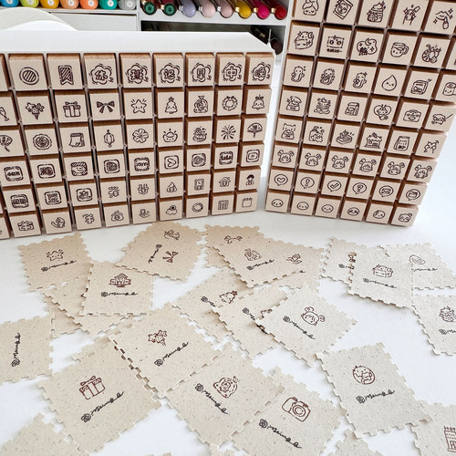 【Bring Q】原创/木质印章/可爱迷你印泥印章手帐M5活页打卡日常 - 图1