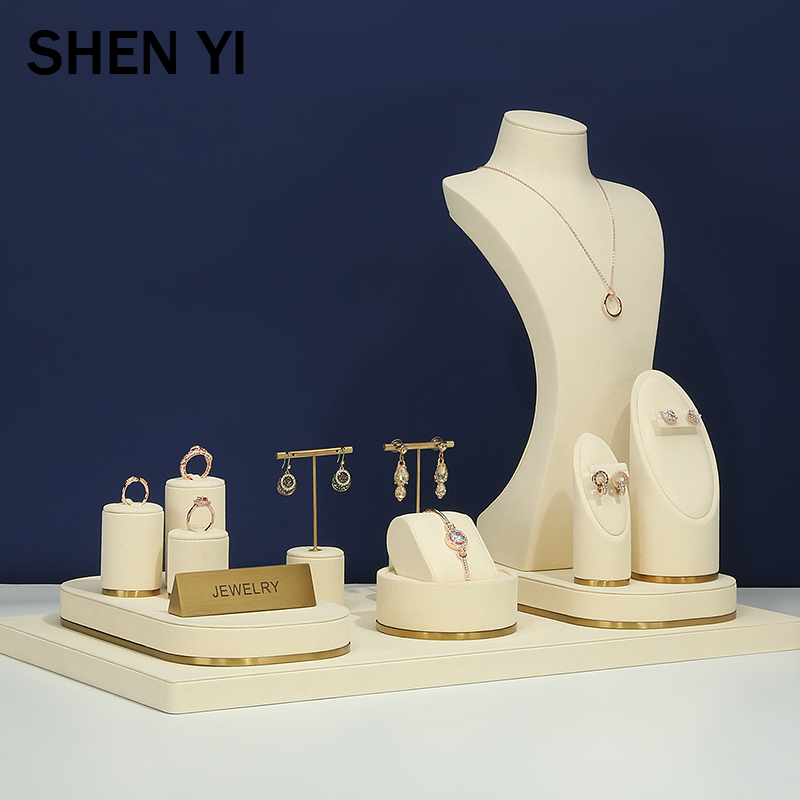 SHENYI新款珠宝展示道具米白色金属橱窗展示道具项链架饰品展示架 - 图1