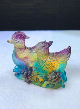 永浴爱河琉璃小鸳鸯摆件一对结婚礼物家居装饰品客厅卧室工艺摆设